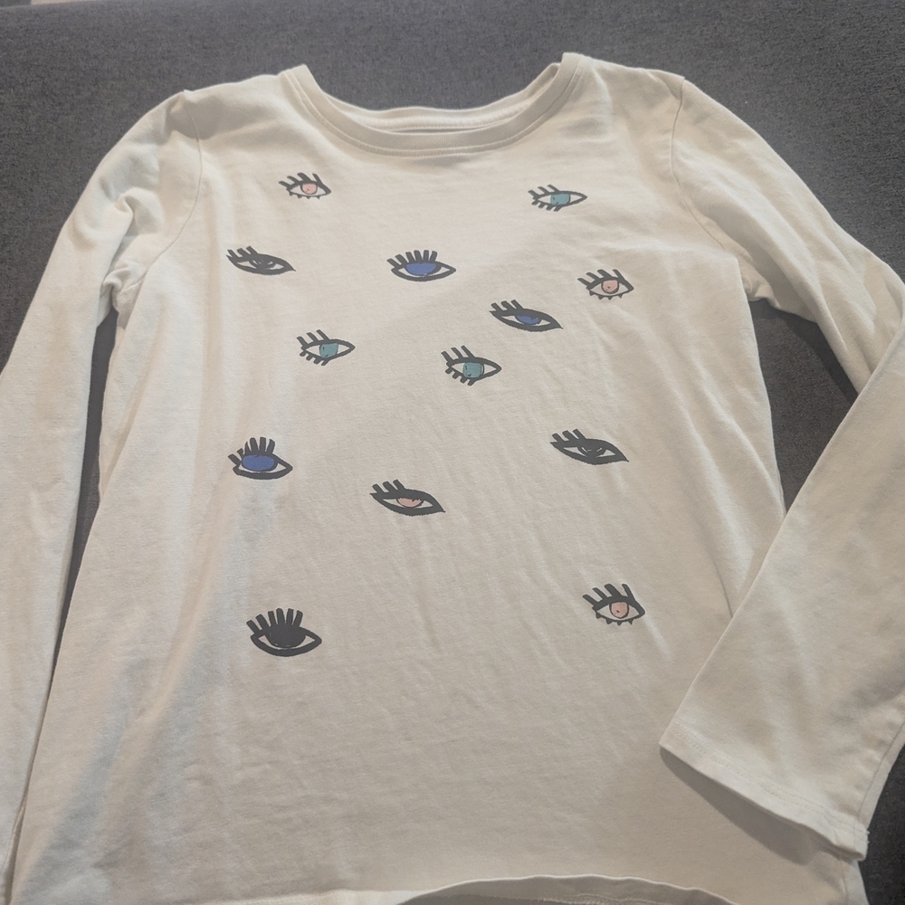 Tea Collection Cream Long-Sleeve Top with Multicolor Eye Motif